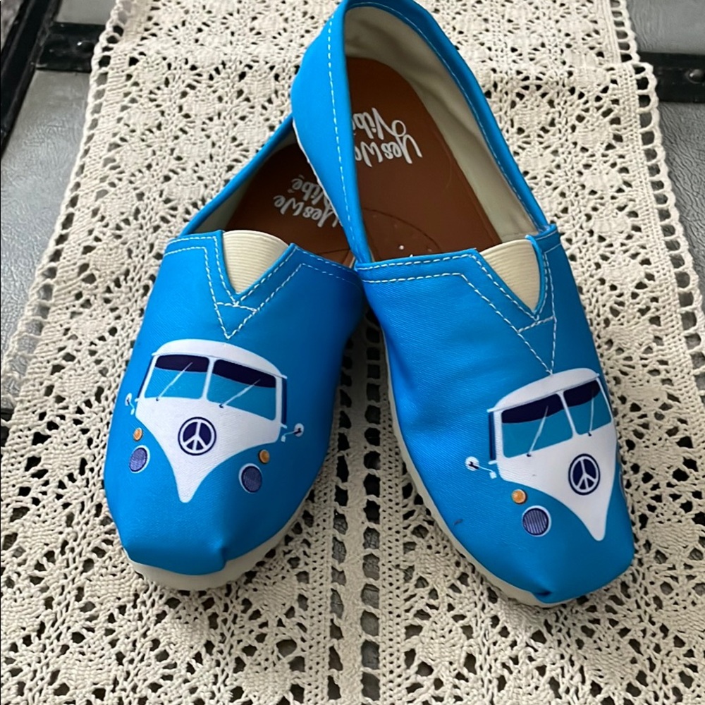 Yes We Vibe Blue Shoes with Peace Van Design